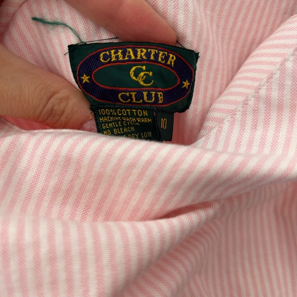 Vintage charter club pink pin Striped Dress with Bow Accents - Picture 5 of 7